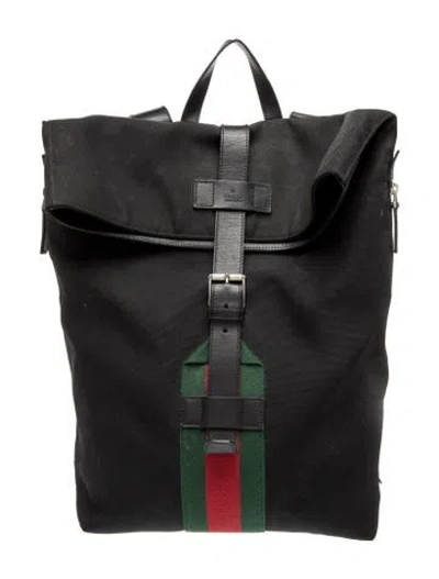 Pre-owned Gucci Web Backpack In Black