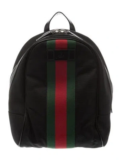 Pre-owned Gucci Web Backpack In Black