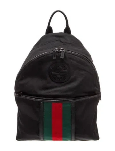 Pre-owned Gucci Web Backpack In Black