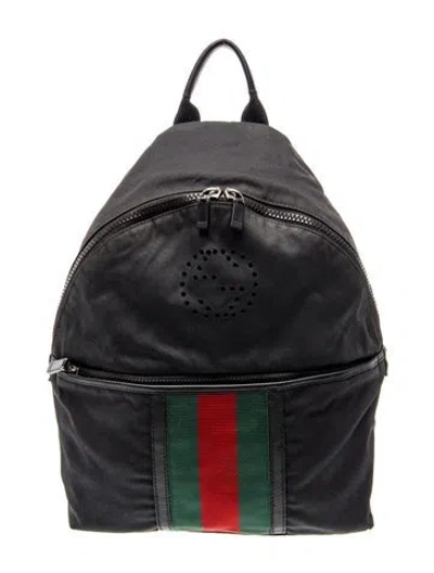 Pre-owned Gucci Web Backpack In Black