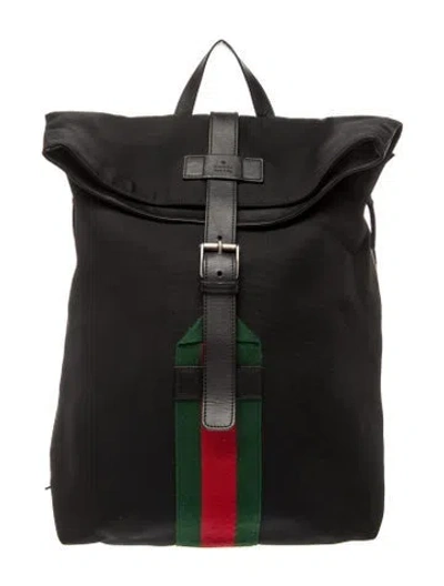 Pre-owned Gucci Web Backpack In Black