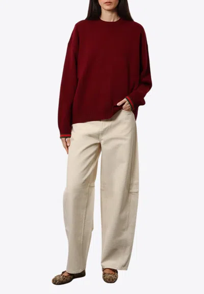 Gucci Web Band Trimmed Wool And Cashmere Sweater In Burgundy