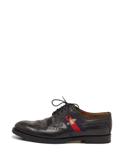 Pre-owned Gucci Web Bee Brogue Shoes In Black