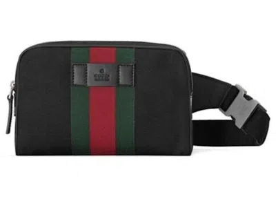 Pre-owned Gucci Web Belt Stripe Fanny Pack In Black