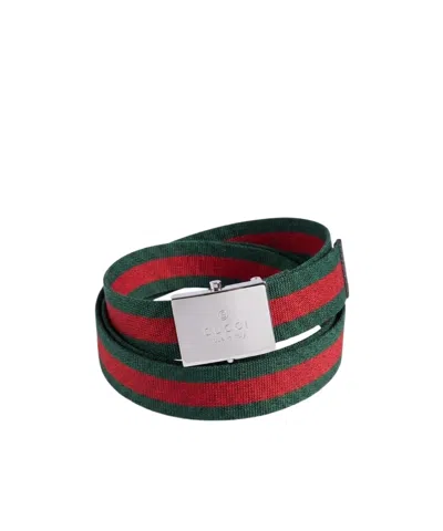 GUCCI WEB BELT WITH RECTANGULAR BUCKLE