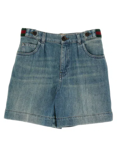 Gucci Kids' Web Bermuda Shorts In Blue