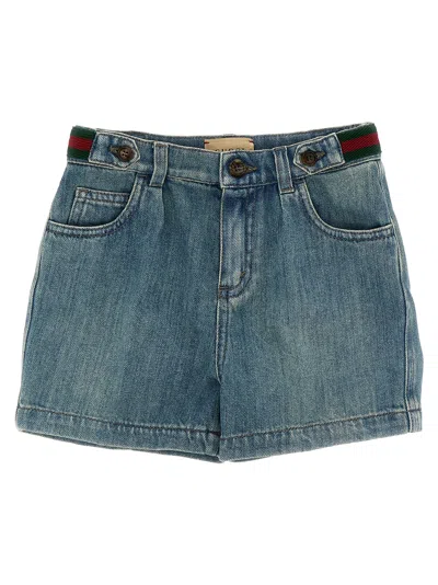 Gucci Kids' Web Bermuda Shorts In Light Blue