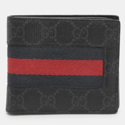 Pre-owned Gucci Web Black Gg Coated Canvas Fabric Bifold