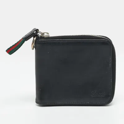 Pre-owned Gucci Web Black Leather Zip Around Wallet