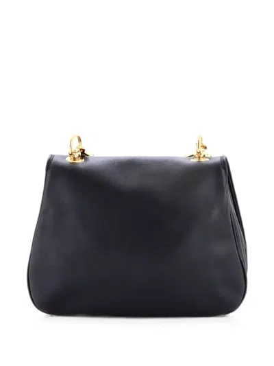 Pre-owned Gucci Web Blondie Flap Bag Leather Medium Shoulder Bag In Black