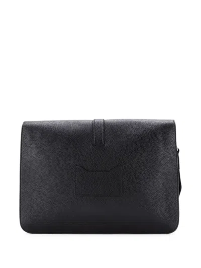 Pre-owned Gucci Web Buckle Wristlet Briefcase Leather Business Bag In Black