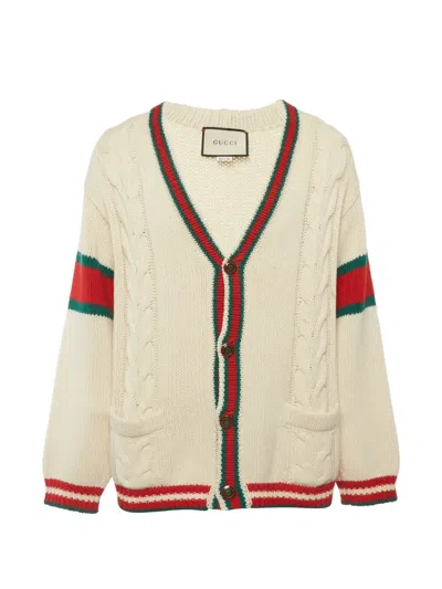 Pre-owned Gucci Web Cable Knit Cardigan In Neutral