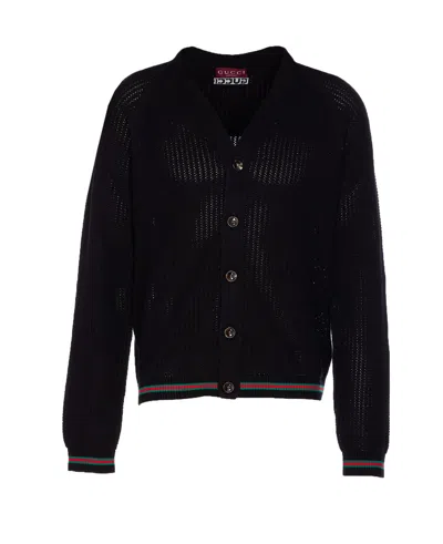 Gucci Knitwear V Neck Striped Cuffs In Black