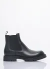 Gucci Round Toe Leather Chelsea Boots With Web In Black
