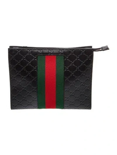Pre-owned Gucci Web Clutch Medium In Black