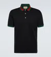 Gucci Stretch Cotton Blend Polo Shirt W/ Web In Black