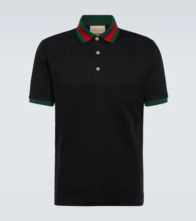 Gucci Mens Striped-collar Regular-fit Stretch-cotton Piqué Polo Shirt Black Mix