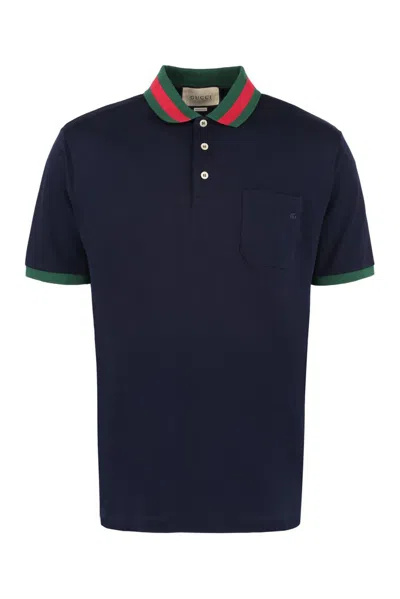 Gucci Web Collar Polo Shirt In Blue