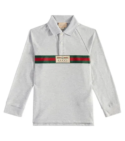Gucci Kids' Web Cotton-blend Polo Sweater In Grey