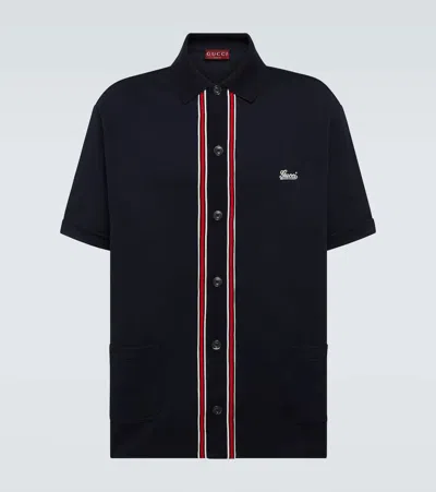 Gucci Web Cotton Jersey Polo Shirt In Navy