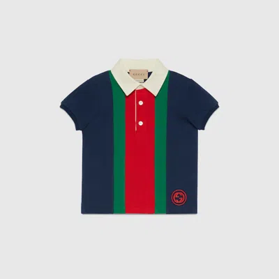 Gucci Babies' Web Cotton Polo T-shirt In Blue