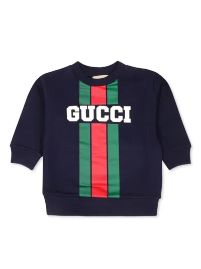 Gucci Babies' Web Cotton Sweatshirt In Blue
