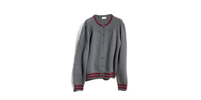 Gucci Web Crewneck Cardigan In Gray
