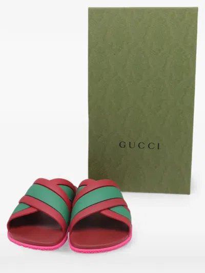 Pre-owned Gucci Web Criss-cross Slide Sandals In Red