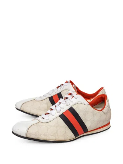 Pre-owned Gucci Web Croc-embossed Sneakers In Neutral