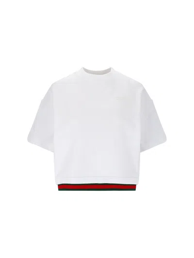 Gucci Crop Cotton Sweatshirt With Web Profiles In White