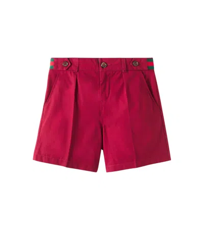 Gucci Kids' Web Cotton Poplin Bermuda Shorts In Dark Wine