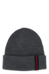 Gucci Web Detail Wool Beanie In Gray