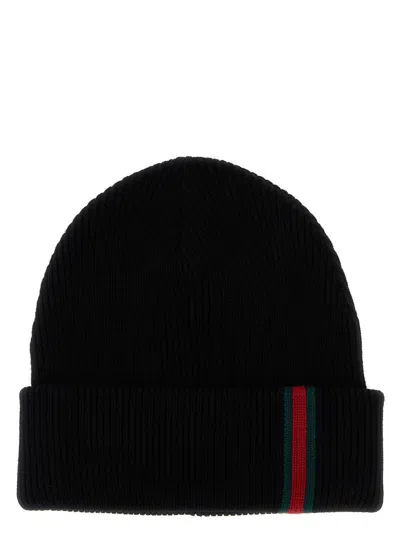 GUCCI WEB DETAIL BEANIE HATS BLACK