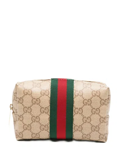Gucci Web Detail Beauty-case In Green
