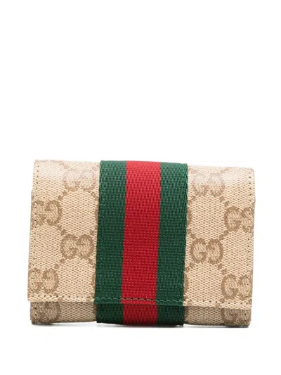 Gucci Web Detail Bifold Card Case In Sand