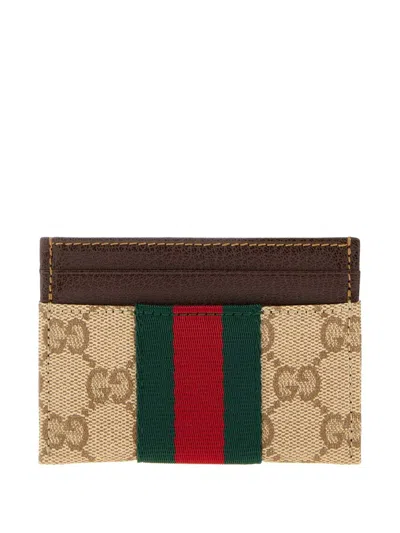 Gucci Web Detail Card Case In Nude