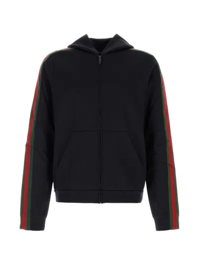 Gucci Web Detail Cotton And Silk Hoodie In Blue