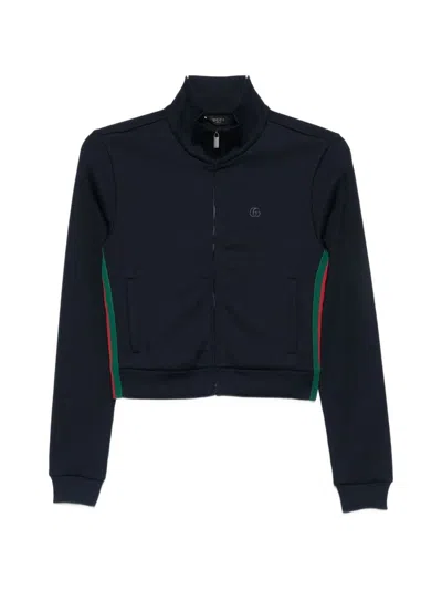 Gucci Web Detail Cotton Blend Sweatshirt In Blue
