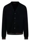 Gucci Crochet Cardigan With V Neck And Striped Hem