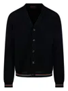 Gucci Men Knit Cotton Ajour Cardigan With Web Tape In Black