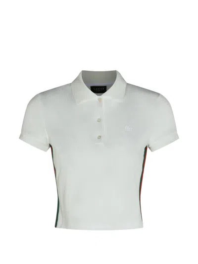 Gucci Web Detail Cotton Polo Shirt In White