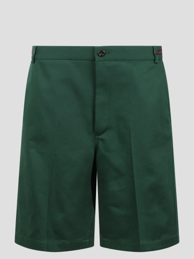 Gucci Web Detail Cotton Short In Green
