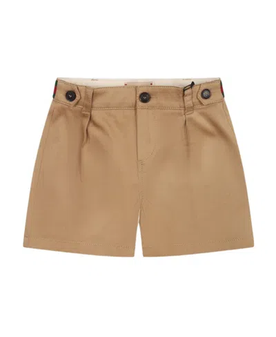 Gucci Web-detail Cotton Shorts In Nude
