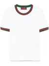 Gucci Women White Crewneck T-shirt With Web Detail On The Edges In Cotton Woman In White