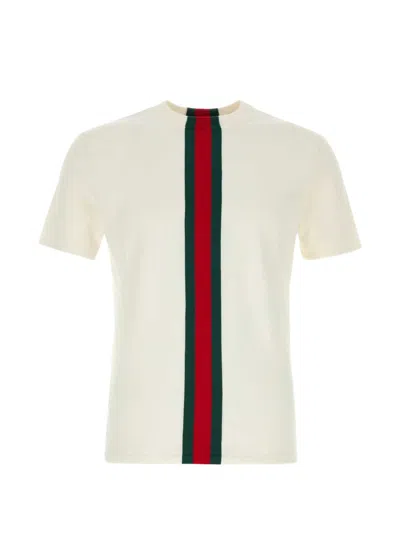 Gucci Web Detail Cotton T Shirt In Neutral