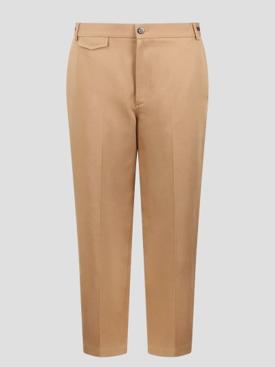 Gucci Web Detail Cotton Trousers In Brown