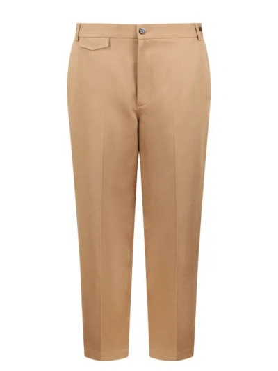 Gucci Web Detail Cotton Trousers In Brown