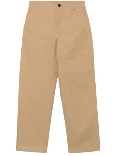 Gucci Web Detail Cotton Trousers In Brown