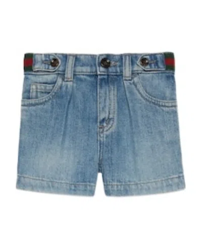Gucci Web-detail Denim Bermuda Shorts In Blue