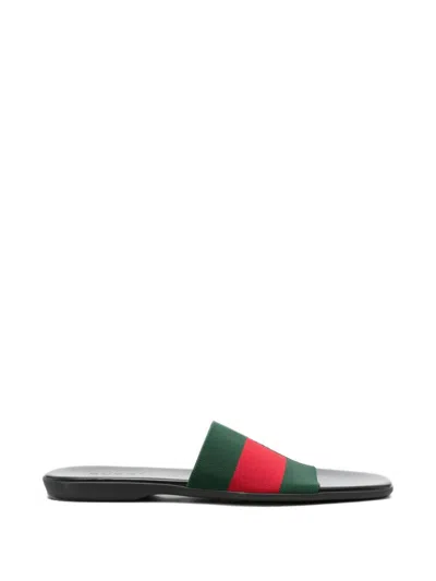 Gucci Web Detail Flat Sandals In Black